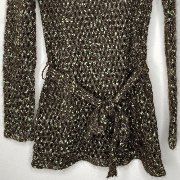 Free People Y2K Crochet Sweater (Sz S/M) Vtg Open Mohair Turtleneck Brown Tunic - Picture 4 of 9
